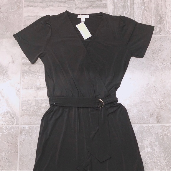 Michael Kors Wide Leg Jumpsuit Belted V-Neck Stretch Black Size L NWT $135.00 - Picture 7 of 13